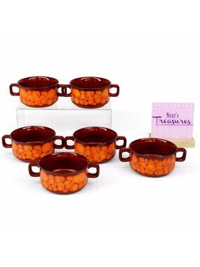 Hutschenreuther Germany HUT1213 Red Floral Double Handle Chowder Bowls Set of 6